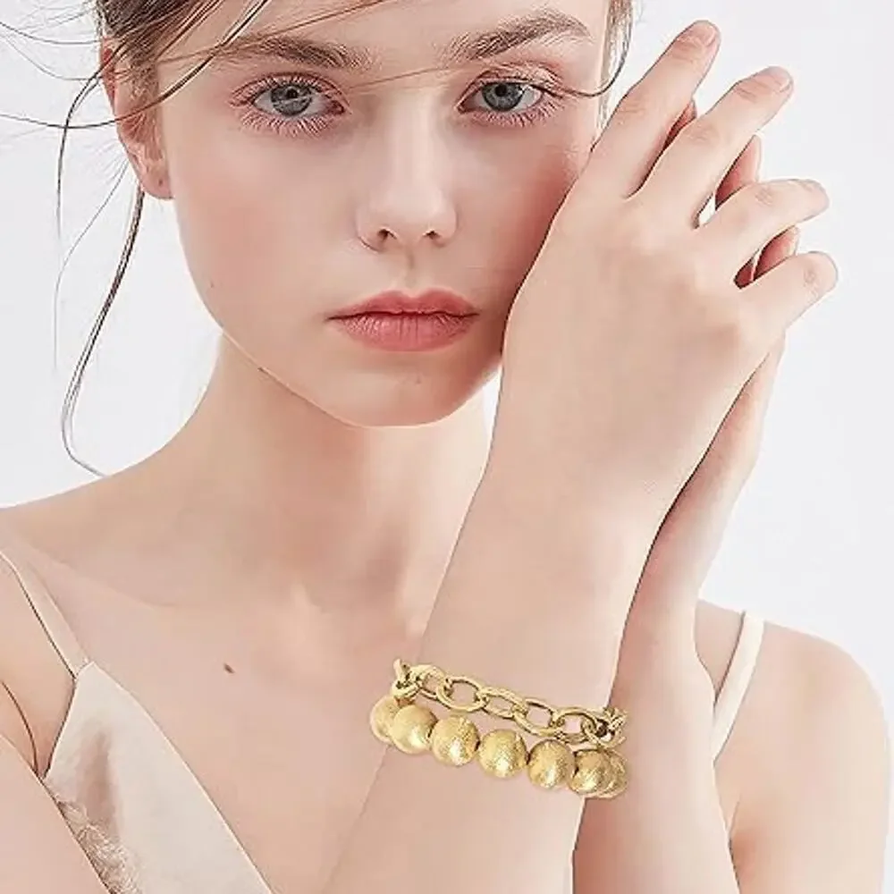 Gold‎ Plated Beaded Acrylic Bamboo Tube Bangle Bracelets